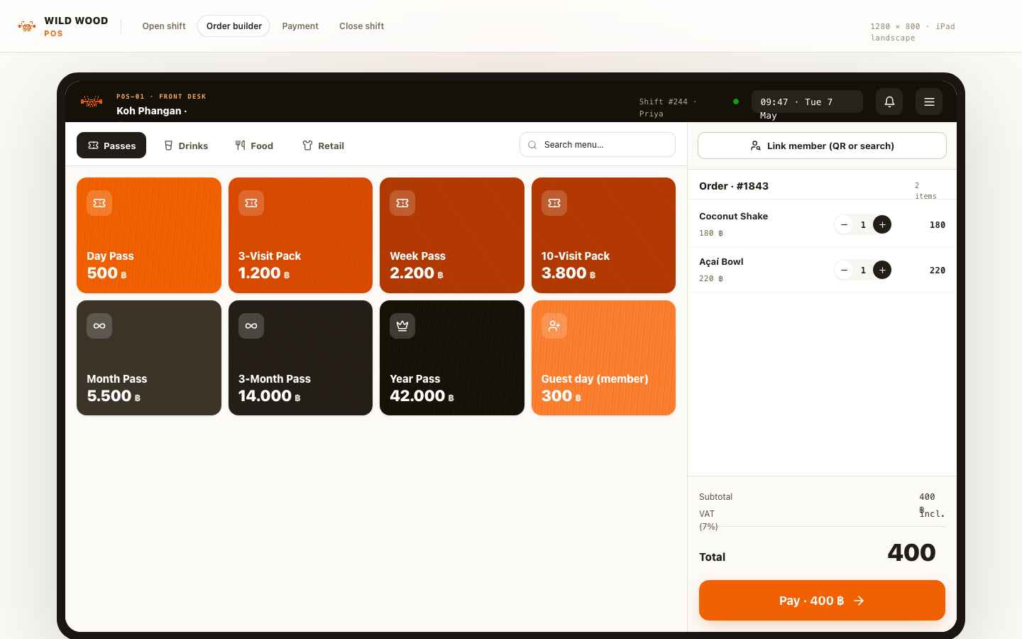 POS — passes and bar tickets in Thai baht, PromptPay-ready